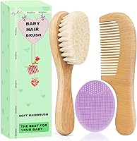 Molylove 3-Piece Baby Hair Brush & Comb Set: Soft Goat Bristles, Wood Comb, Purple Silicone Cradle Cap Brush for Newborns & Toddlers