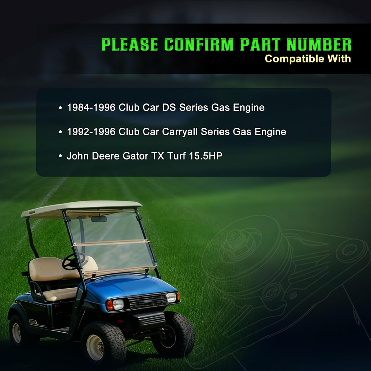 Starter Generator Compatible with Gas Engine 84-96 Club Car DS Series;92-96 Carryall Series;John Deere Gator TX Turf 15.5HP；Club Car Starter Generator Replacement for 42046000 15435