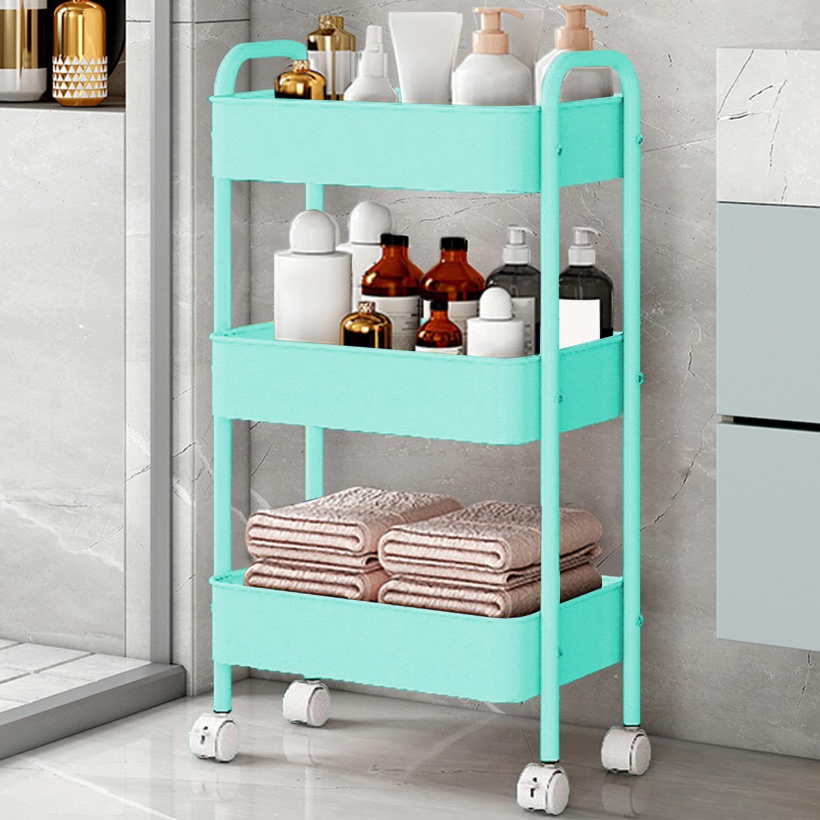 Carrello portaoggetti con ruote, carrello a 3 piani, multifunzionale, mobile | Carrello meccanico a 3 livelli per cucina, camera da letto, bagno