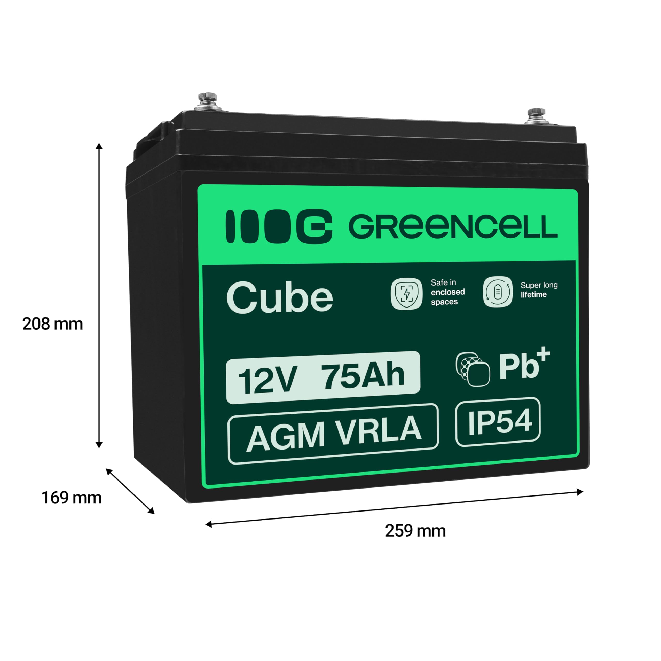 GreenCell AGM Battery 12V 75Ah Lead Acid Sealed VRLA No Maintenance Rechargeable Replacement Batteries Children's Toys Alarm Fail Scales Fence