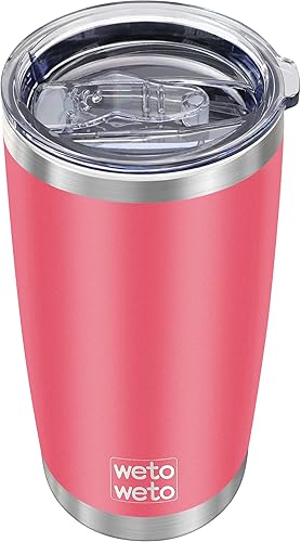 Vista 195 de WETOWETO - Vaso térmico de acero inoxidable de 20 onzas con mango, taza de café con 2 tapas y 2 pajillas, doble pared con aislamiento al vacío, vaso