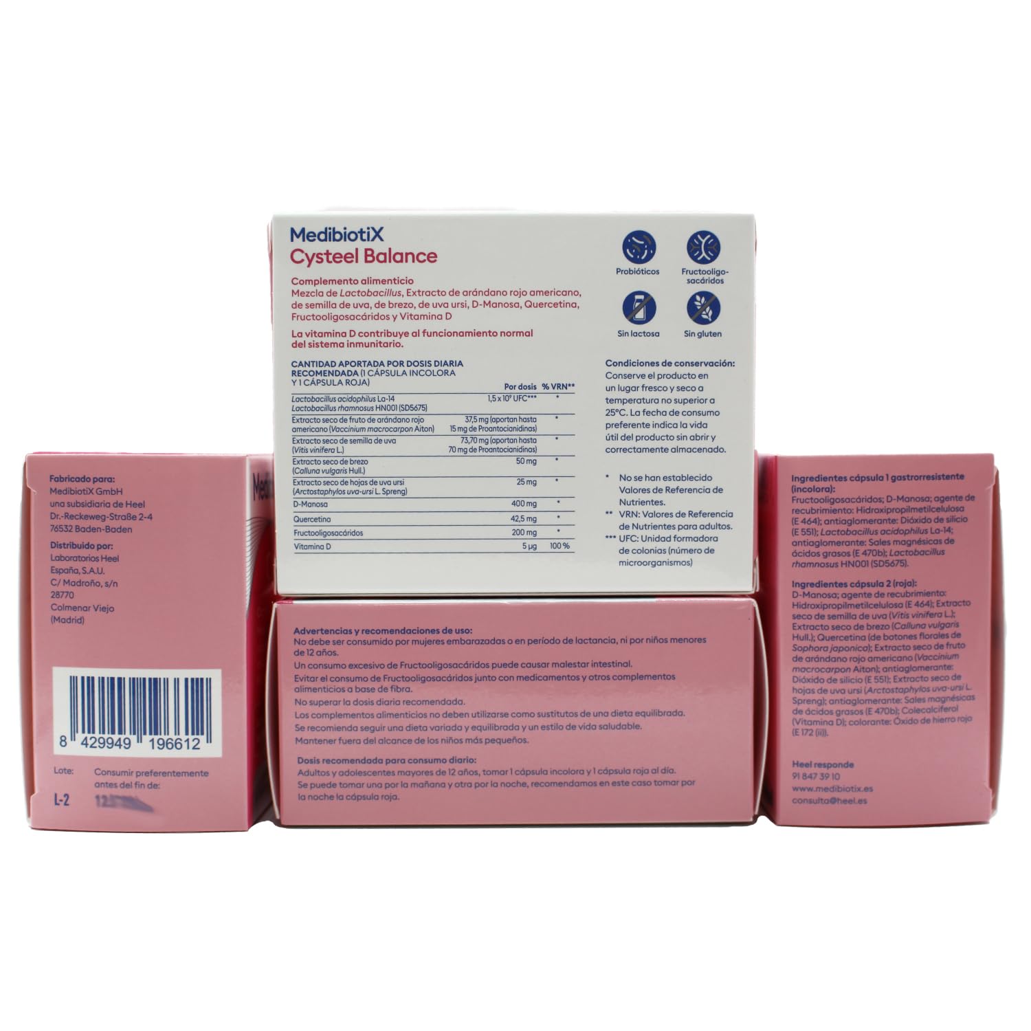 MBX Cysteel Balance Heel – Probióticos y Prebióticos + D-Manosa y Arándano Rojo – Bienestar Urinario y Salud Íntima Femenina – Cápsulas Gastrorresistentes de Alta Absorción – 30 + 30 Cápsulas