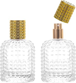 2 Pack Refillable Clear Glass Luxury Spray Gold Cap Perfume Bottle Empty Atomizer Makeup Tool Bottles, Atomizer, Portable Mist Travel Dispenser for Travel 50ml/1.7oz