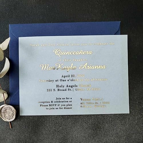 Miniatura 7 de Quinceanera Invitations with Foiled Print, Vellum Quinceanera Invites, Customizable Gold Foiled Invitations, Mis Quince Invites (5" x 7", Rose Gold