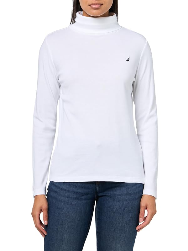 Nautica Women's Jeans Long Sleeve Solid Turtleneck Shirt, Bright White, X-Small by Nautica - Used condition - US$8.52