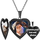 Yonhi Personalized Heart Locket Necklace Custom Photo Locket Necklace for Women Locket Pendant Necklace Engraved Any Text & Name…