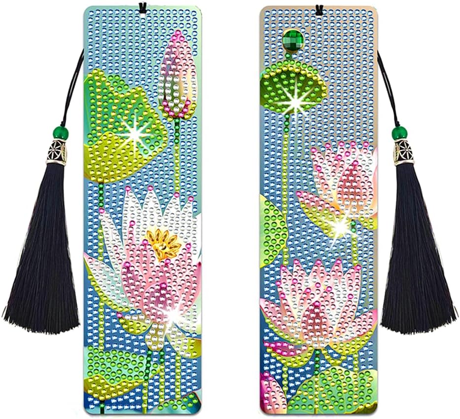 Diamond Painting Bookmark Kit Lotus, Tassel and Crystal