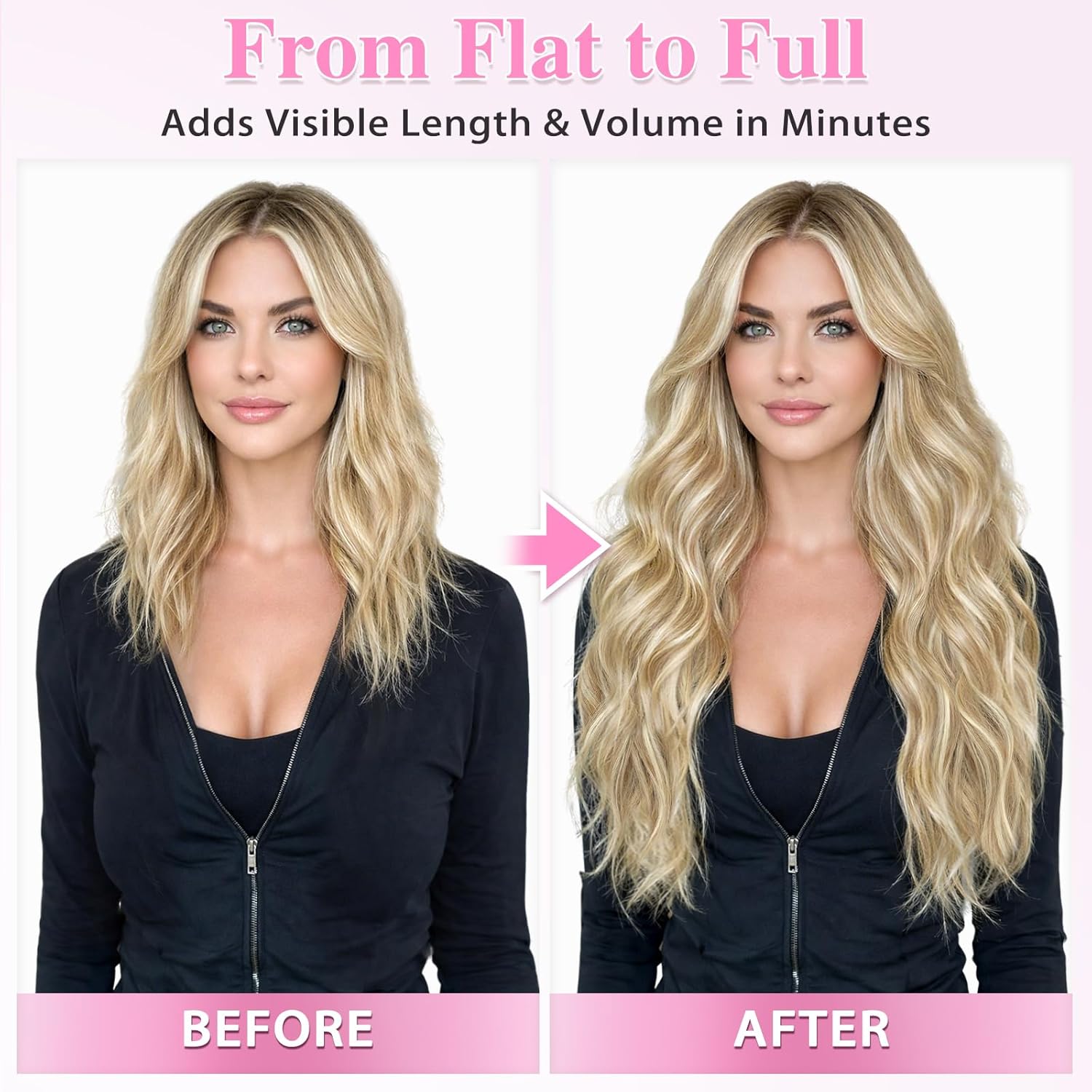 ALXNAN Clip in Long Wavy Synthetic Hair Extension 24 Inch Beach Blonde 4PCS Thick Hairpieces Fiber Double Weft Hair for Women