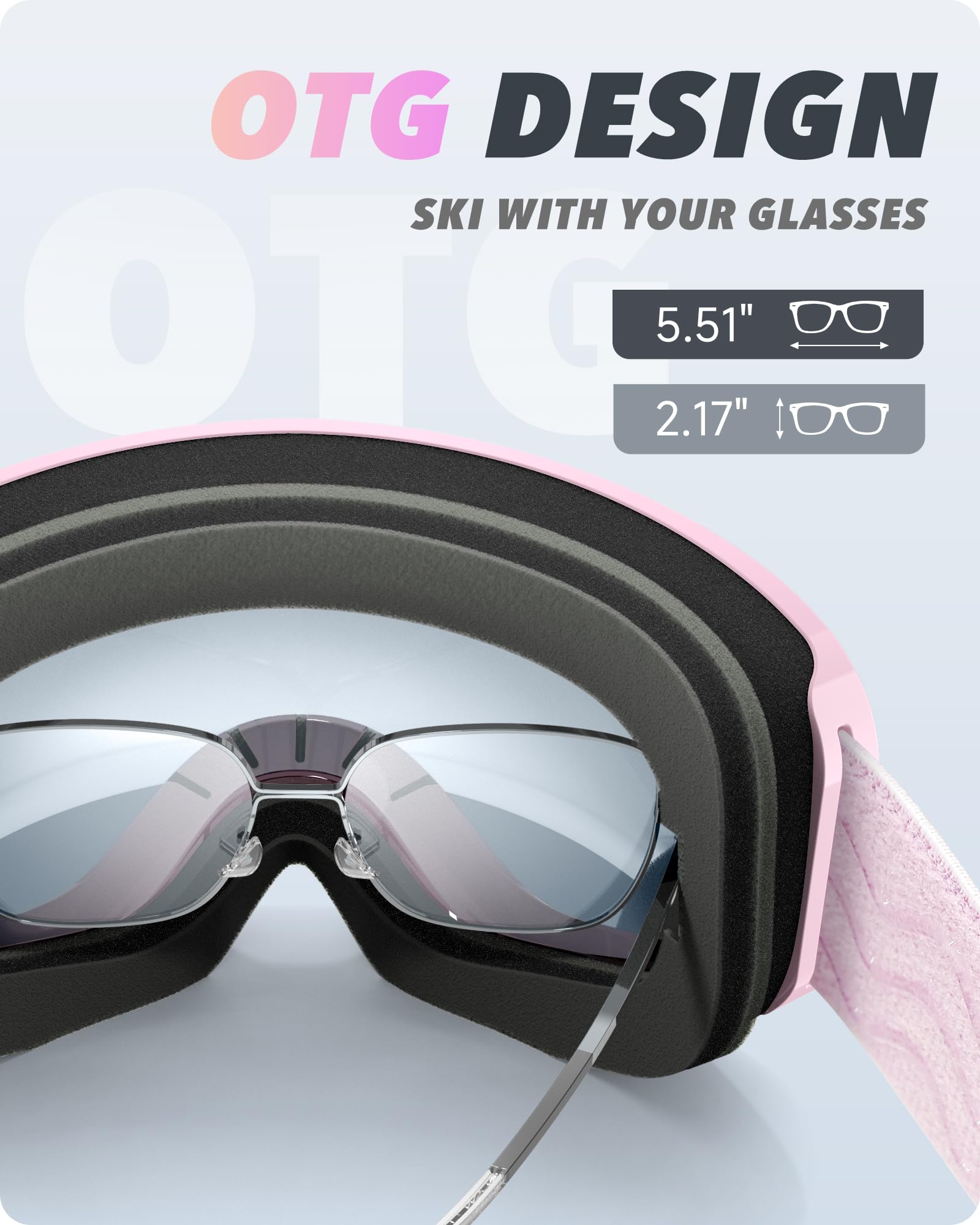 Gogle narciarskie Gogle snowboardowe dla mężczyzn kobiet dorosłych młodzieży, okulary OTG/100% ochrona przed promieniowaniem UV/przeciwmgielne/szerokie widzenie