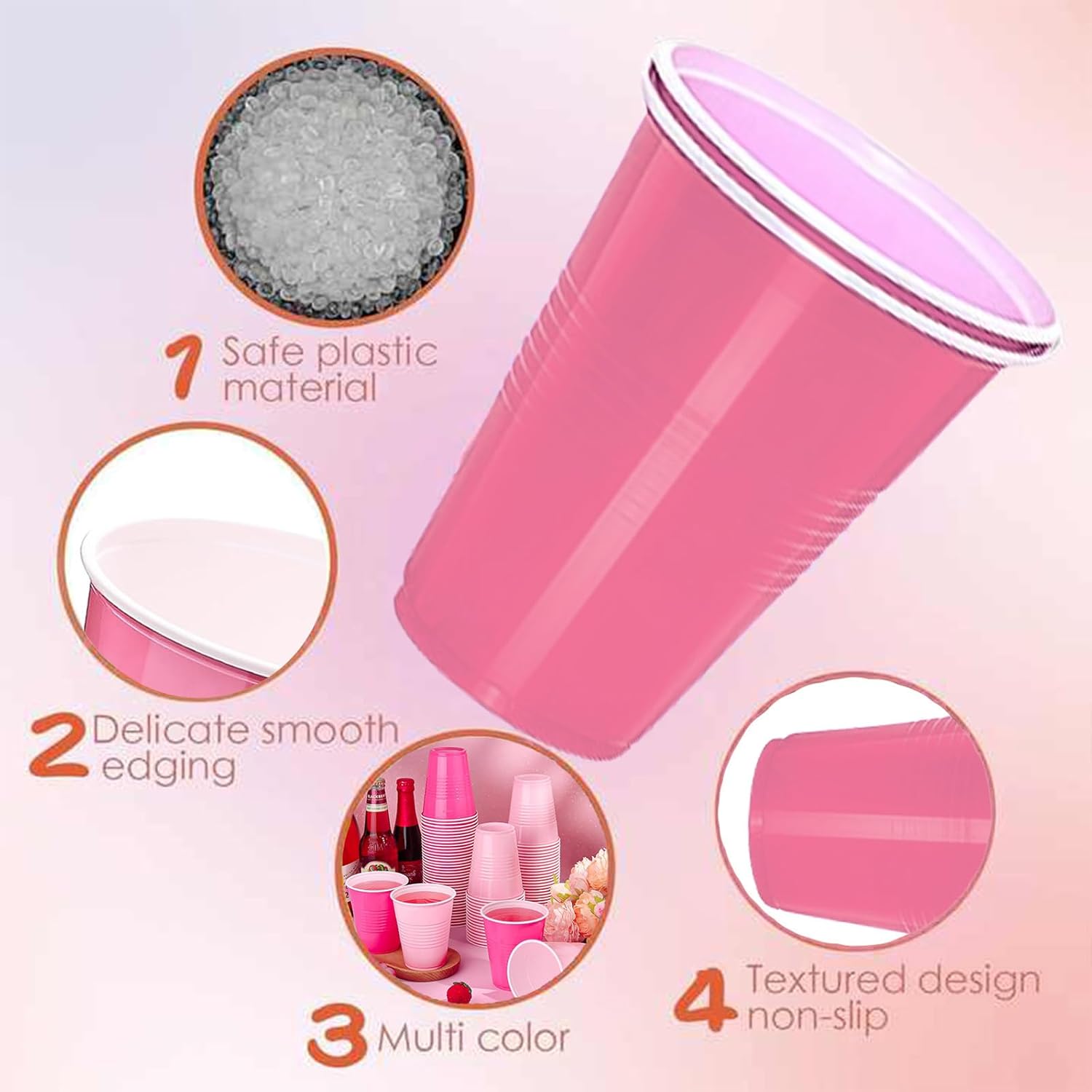 50 Pack Pink Disposable Plastic Cups 12 Ounce Drinking Party Cups Bulk Party Cups for Weddding Birthday Holiday Picnics Events (50, Pink) - Image 3