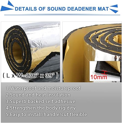 Vista 37 de uxcell 394mil 6.4 sqft almohadilla de estera impermeable para aislamiento del calor, aplicación en silenciador, tubo de escape de autos 40" x 24