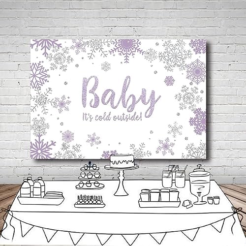 Miniatura 4 de MEHOFOND Fondo de fotos de baby shower de invierno para niña, accesorios de fondo de copos de nieve morados y plateados, decoración de fiesta,