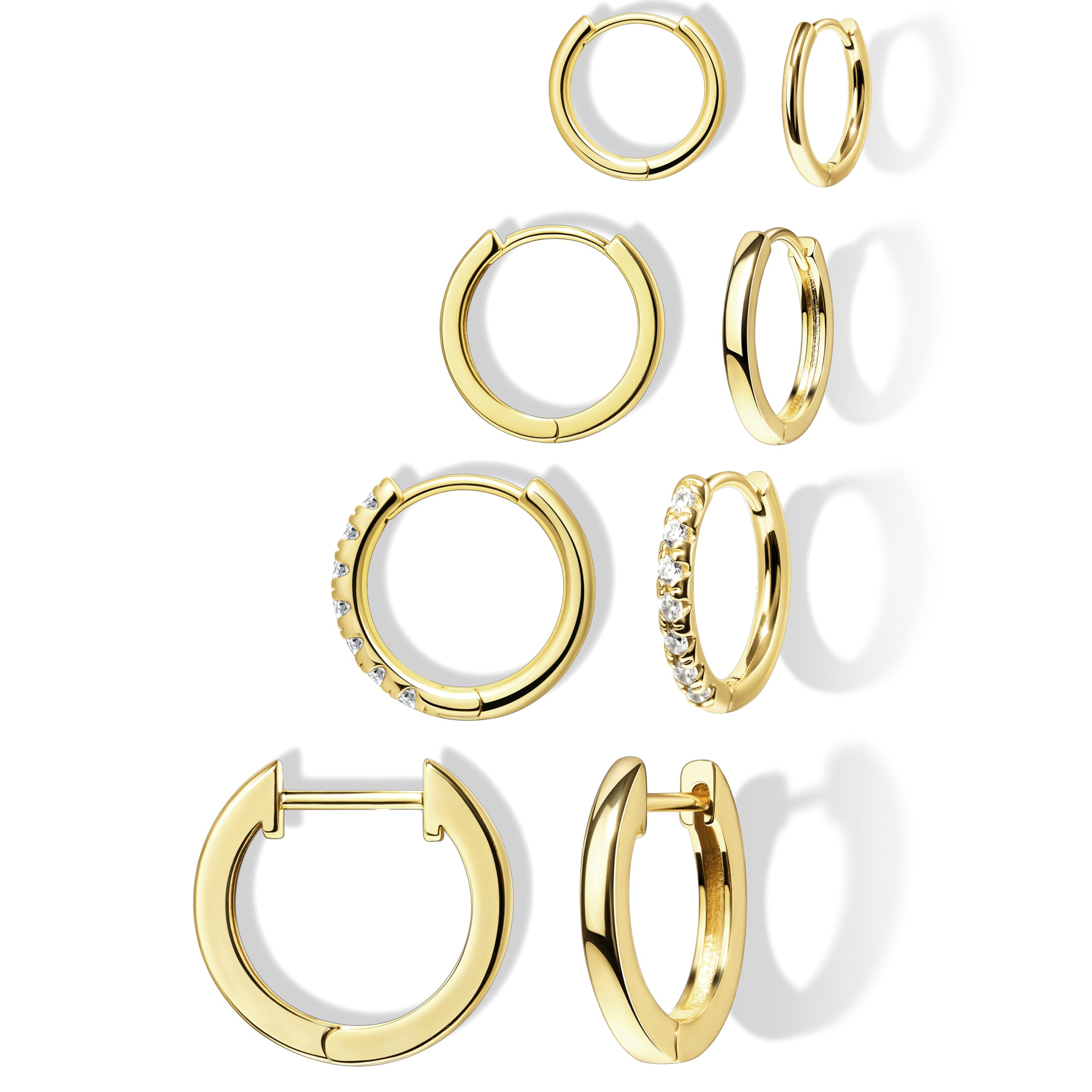 PoxtexChristmas Earrings Small Gold Huggie Hoop Earrings Set for Women Men Hypoallergenic 14K Plated Stack Cartilage Earrings, Multiple Piercing Lightweight Mini Thin Cute Dainty Trendy Jewelry Set Christmas Gifts for Women