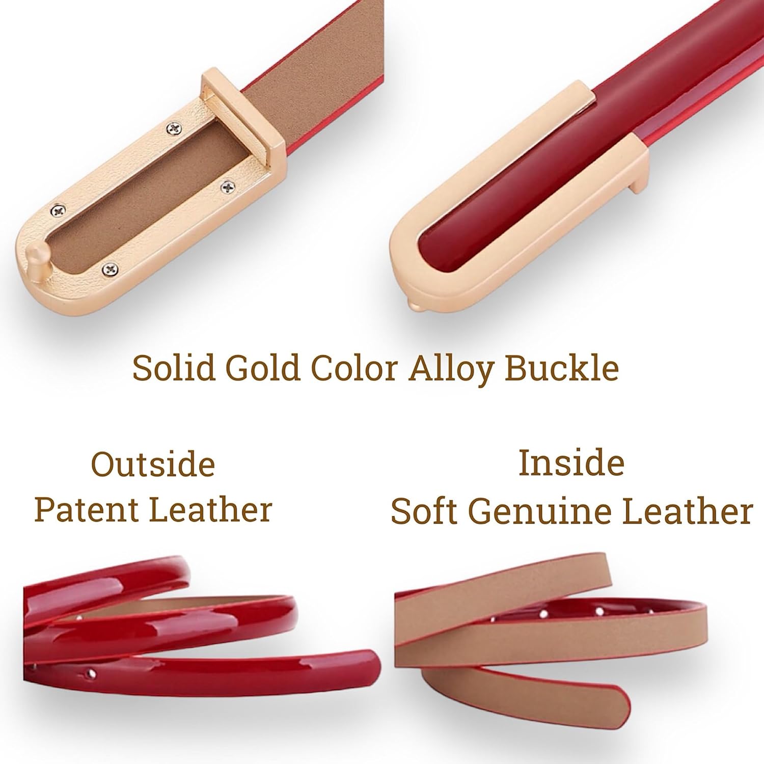 Women's Belt Fashion Elegant Skinny Patent Leather Belts Genuine Leather Waistband Slim Waist Belt Gold Alloy Buckle - Image 5