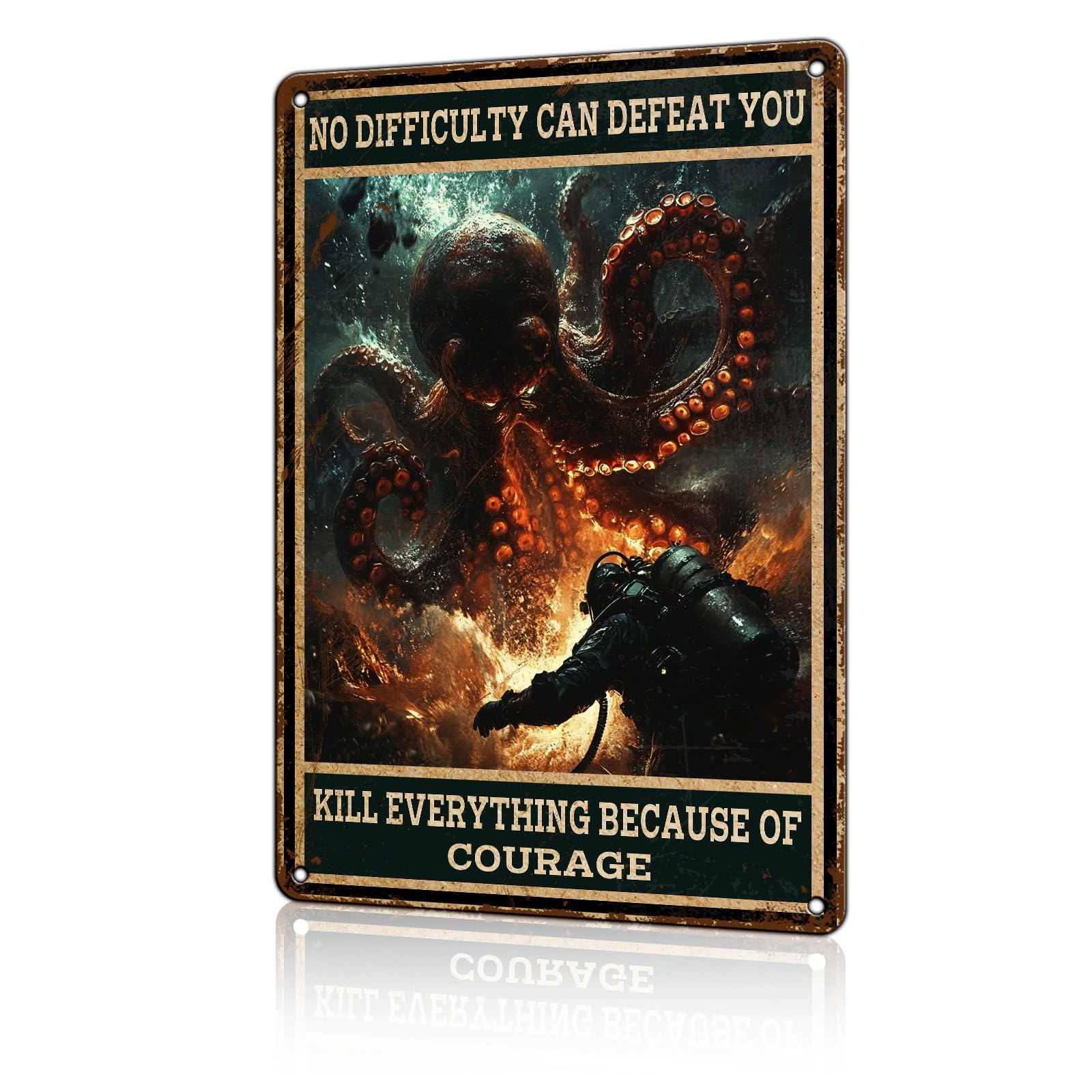 Anceky Funny Wall Decor Diver and Octopus No Difficulty Can Defeat You Kill Everything Because of Courage Vintage Metal Signs Garden Tin Sign for Home Outdoor Wall Decor 12×16 Inch