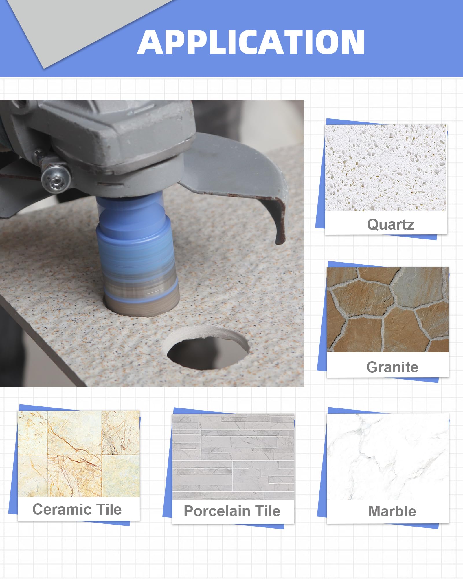 Brocas Diamante Porcelanico 13 Piezas - 6/6/8/20/35/50/68/110mm x M14 Coronas para Azulejos, 20mm Fresa, 50mm Broca Chaflán, Adaptadores, 125mm Disco Diamante para Baldosas Cerámica Mármol