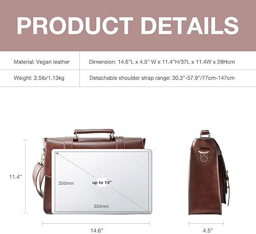 Miniatura 5 de ECOSUSI bolsa tipo mensajero de piel sintética, maletín para laptop de 14,7" para mujer., Marrón (Large Brown)), ECOou012938003-FUS