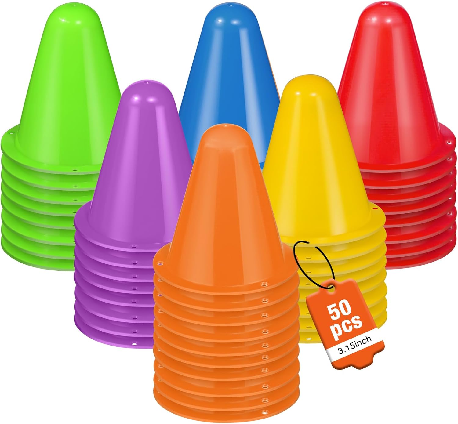 50 Pack 3.15 Inch Mini Cones for Sports Drills,Agility & Footwork Practice,Portable Small Cones for Indoor Outdoor Soccer,Basketball,Team Activities
