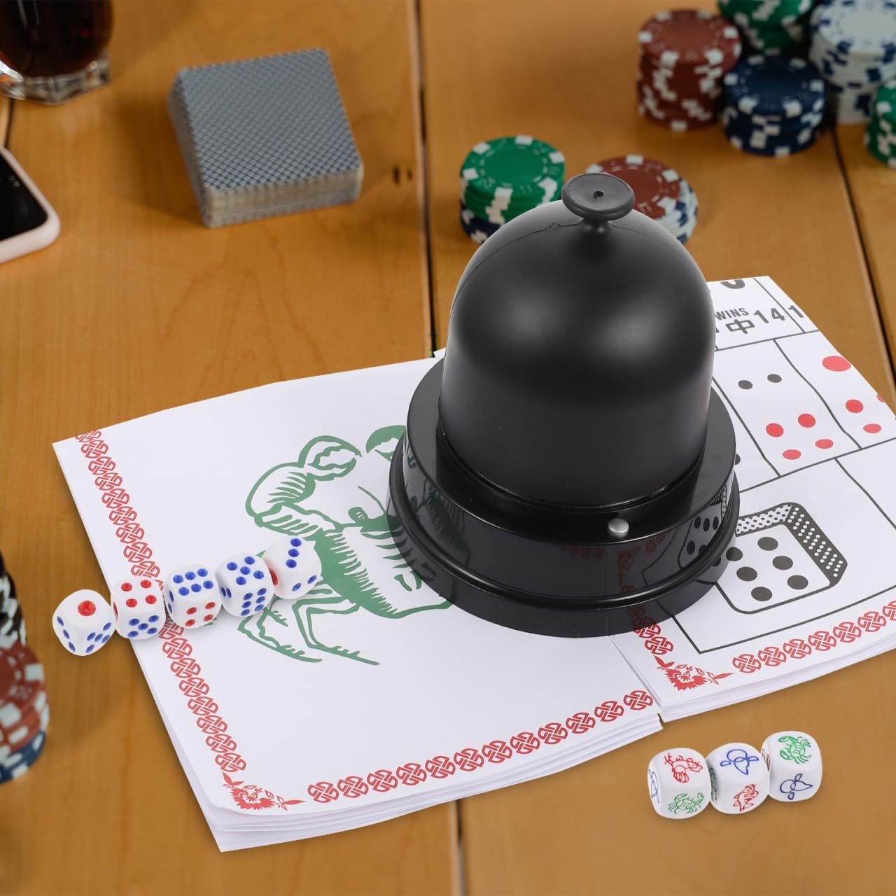 jojofuny Electric Dice Cup Set with 5 Standard & Fish Shrimp Crab Dices, Compact ABS Holder for Party Games, Ktv, Bars, and Family Gatherings