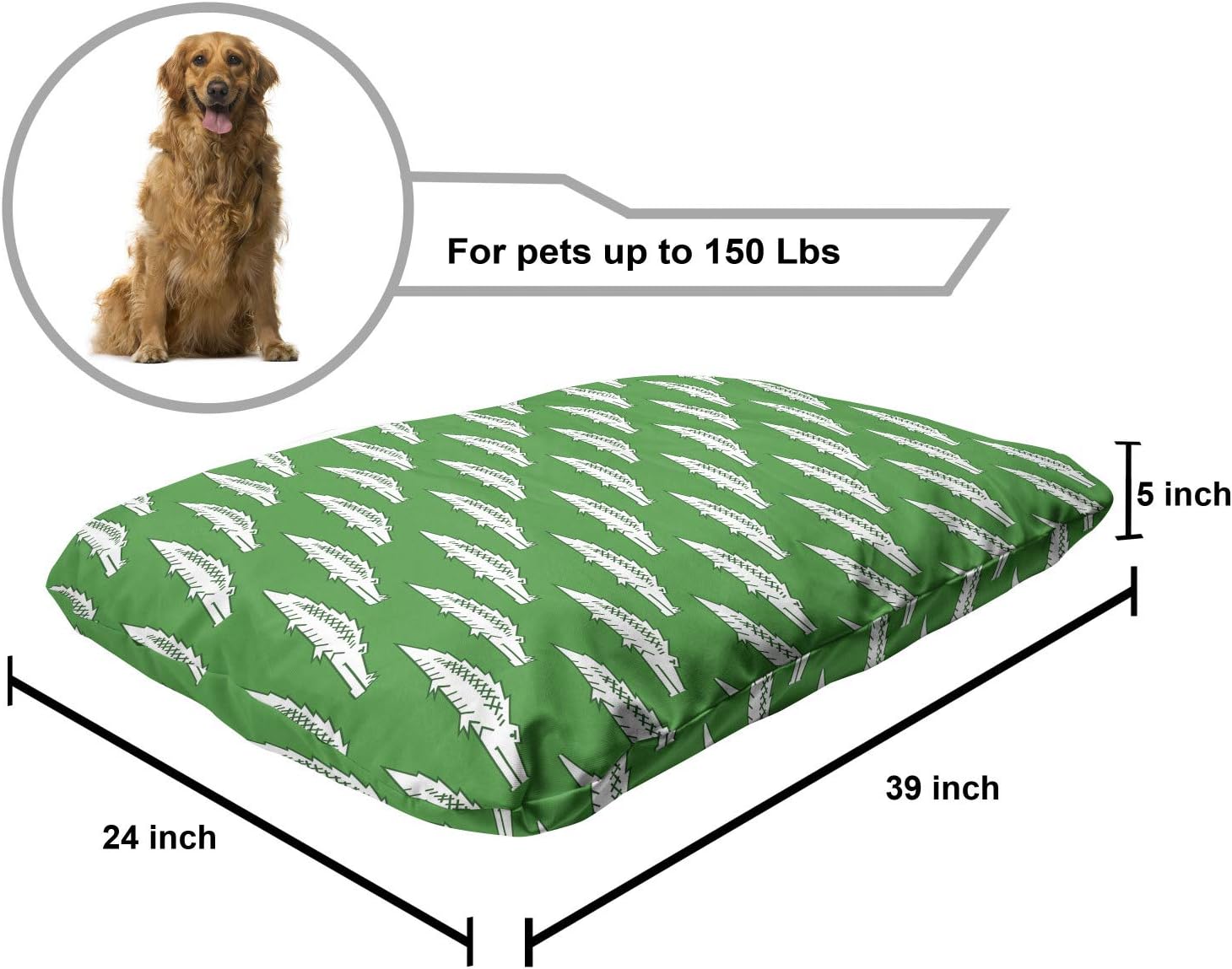 review Lunarable Alligator Pet Bed, Crocodile in Vibrant Tone Playroom Wild Savannah Animal Illustration Print, Chew Resistant Pad for Dogs and Cats Cushion with Removable Cover, 24