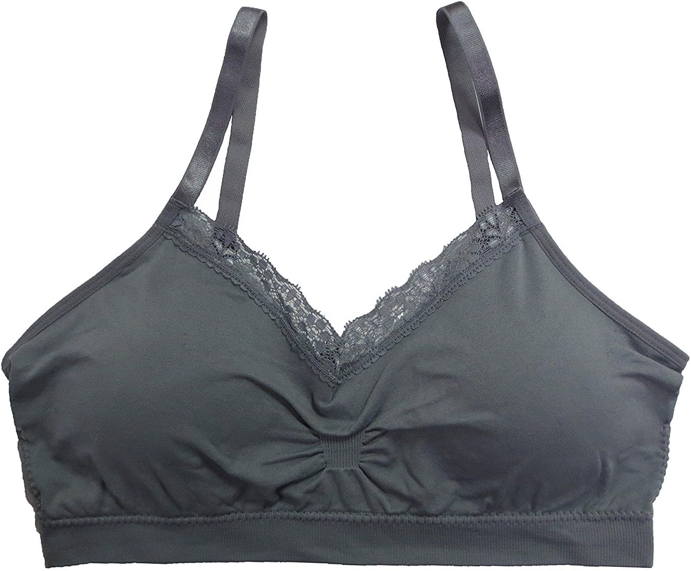 Coobie Strappy V-Neck Lace Trim Bra (9042) O/S/Medium Grey