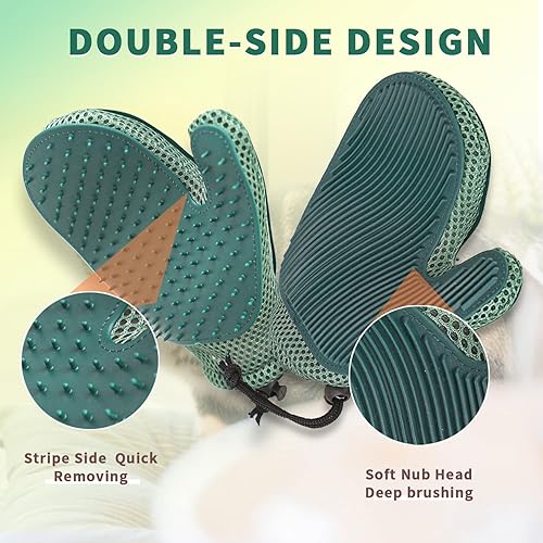 Miniatura 4 de Guante de piel de mascotas 2 en 1 y guante removedor de pelo de gato, cepillo de guante de aseo para perros para desprendimiento, masaje, guante