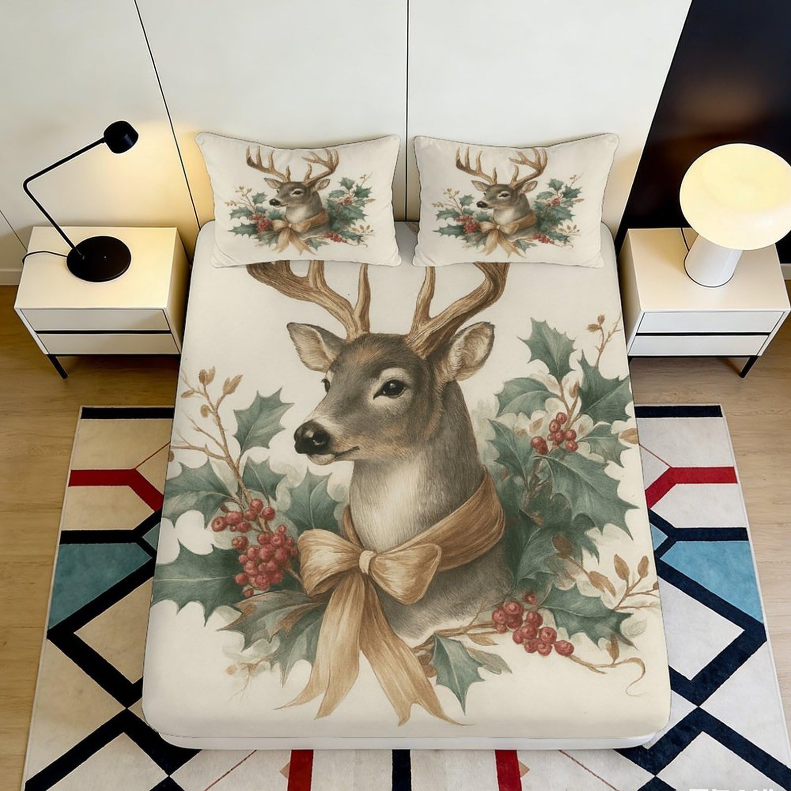 Jqzkxnhpbr Style-10 3D Printed Deer Pine Fitted Sheet Microfiber Soft Mattress Cover Forest Animal Decor For Bedroom Guest Room 90X200x25cm