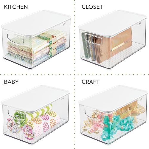 Miniatura 6 de mDesign Caja de almacenamiento de plástico profundo para baño, tapaasas integradas, organización para maquillaje, herramientas de peinado del