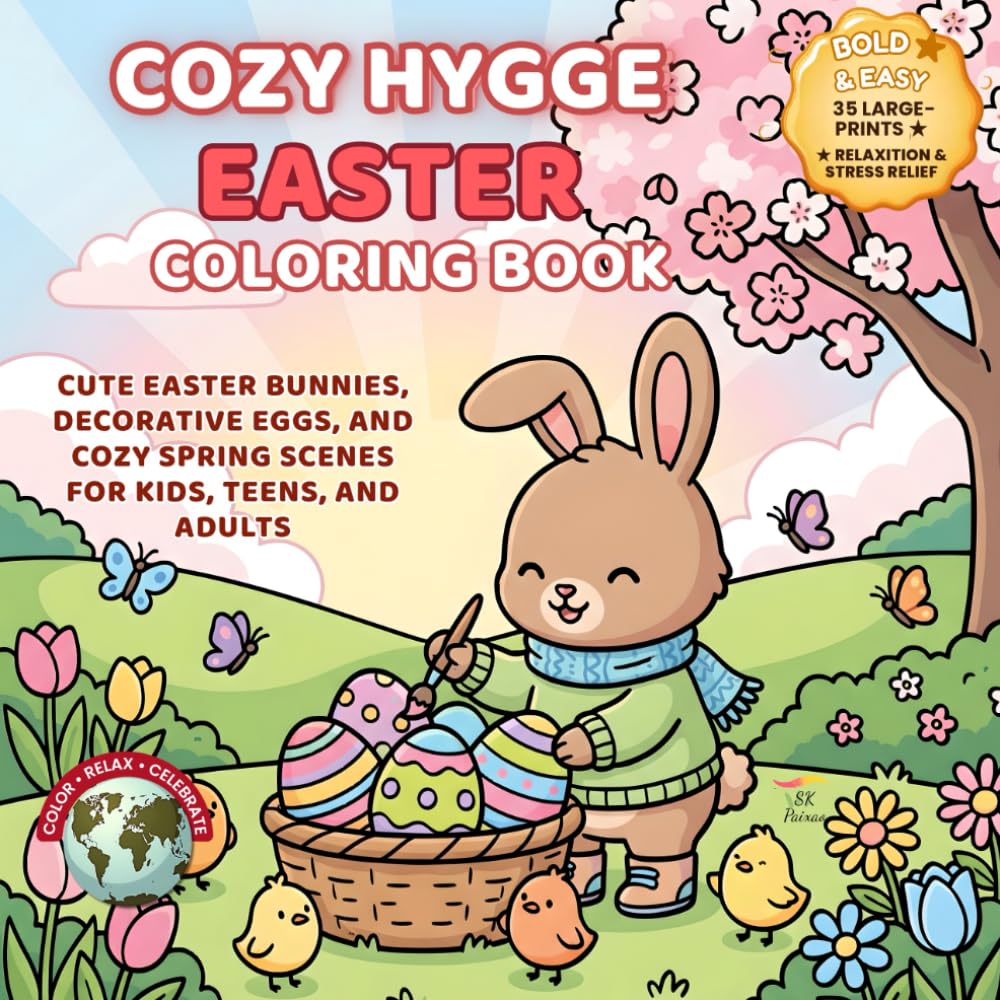 Cozy Hygge Easter Coloring Book: Cute Easter Bunnies, Decorative Eggs, and Cozy Spring Scenes for Kids, Teens, and Adults (Festivals of the World – Cultural Traditions to Color & Celebrate)
