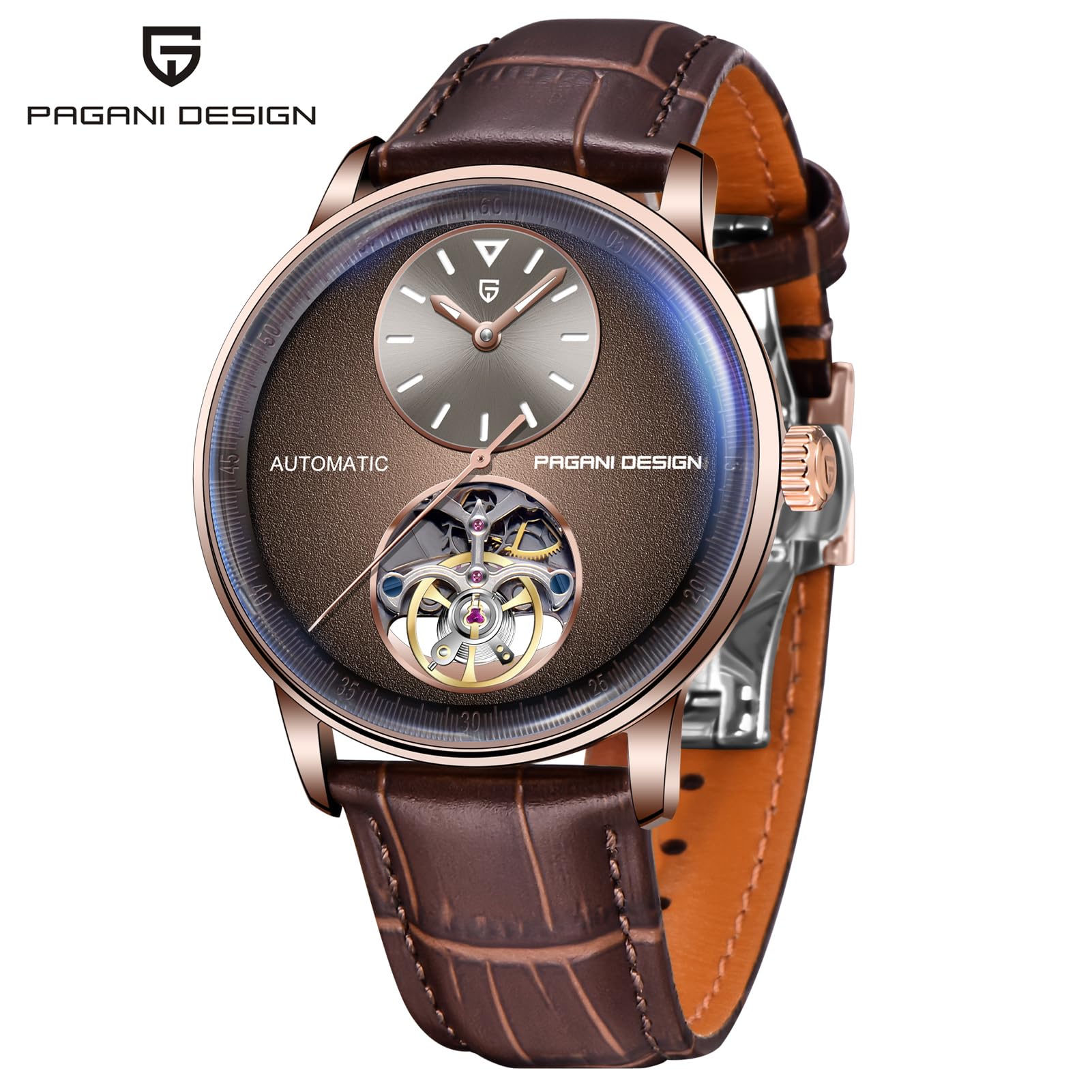 Pagani Design Reloj Automático Mecánico para Hombre - Movimiento Esqueleto Visible Acero Inoxidable 316L 42mm Resistente al Agua 100m (10ATM) Premium Cristal de Zafiro