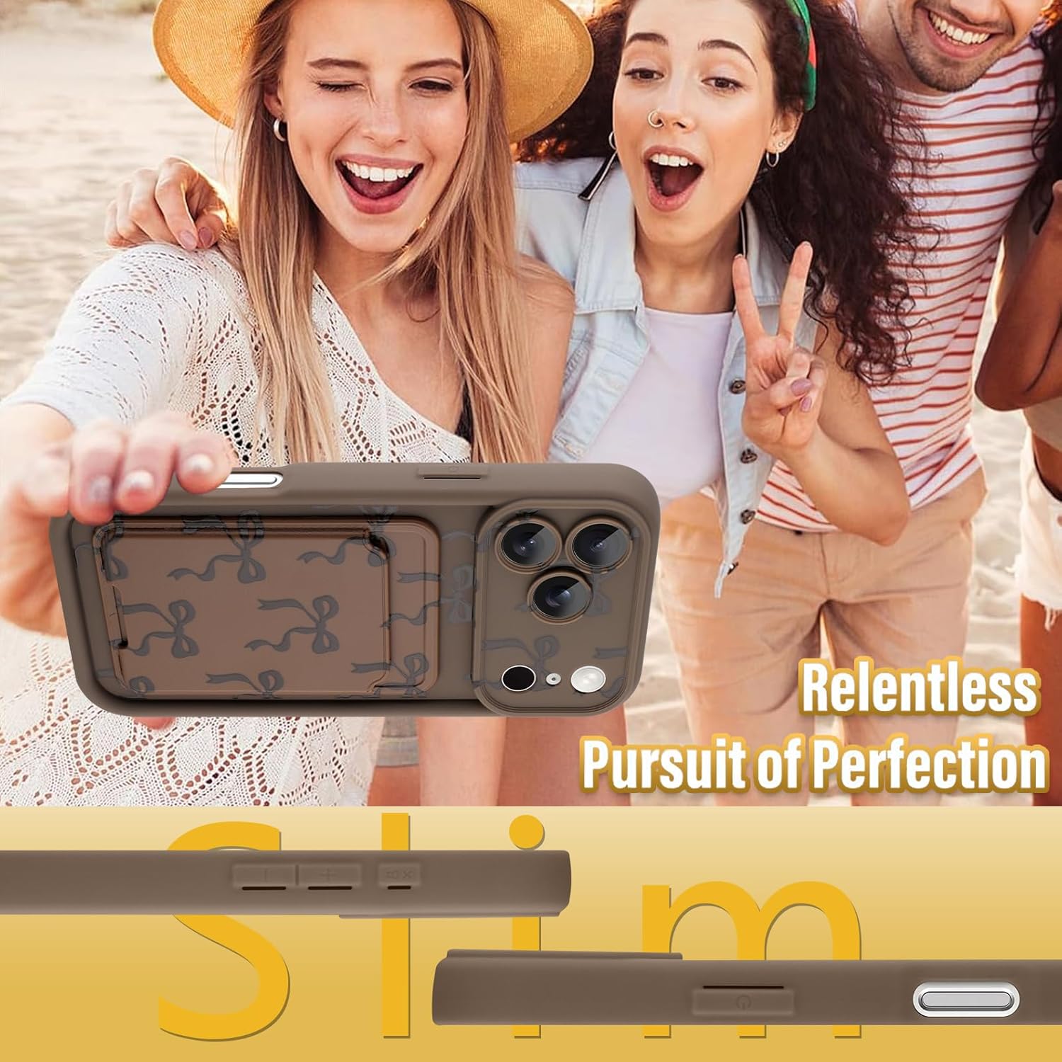 KANGHAR Case for iPhone 17 Pro Max Card Slot Phone Case, Cute Bow Design with Card Holder for Women Girls Slim Shockproof Wallet Cover-Brown - Image 6