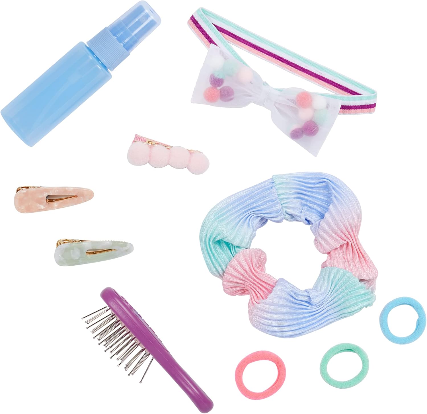 Our Generation Pretty Pom Poms Hairdressing Kit - Hair Clips, Brush, Hair Elastics and More - 46 cm Doll Accessories - Hairdresser Imagination Game - Children's Toy