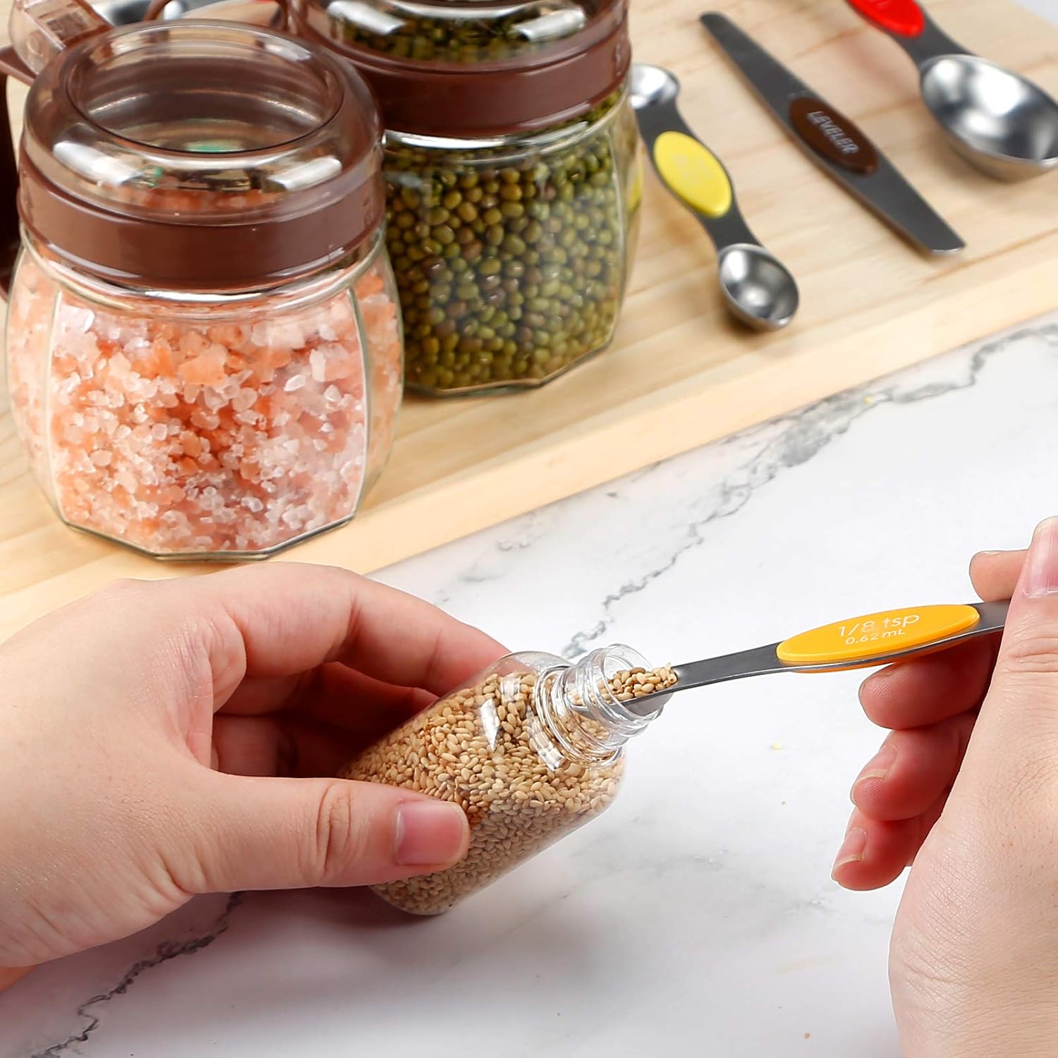 Magnetic Measuring Spoons Set, 8-Piece Stainless Steel Kitchen Measuring Tool for Measuring Dry and Liquid Ingredients, Suitable for Narrow Spice Jars: Home & Kitchen