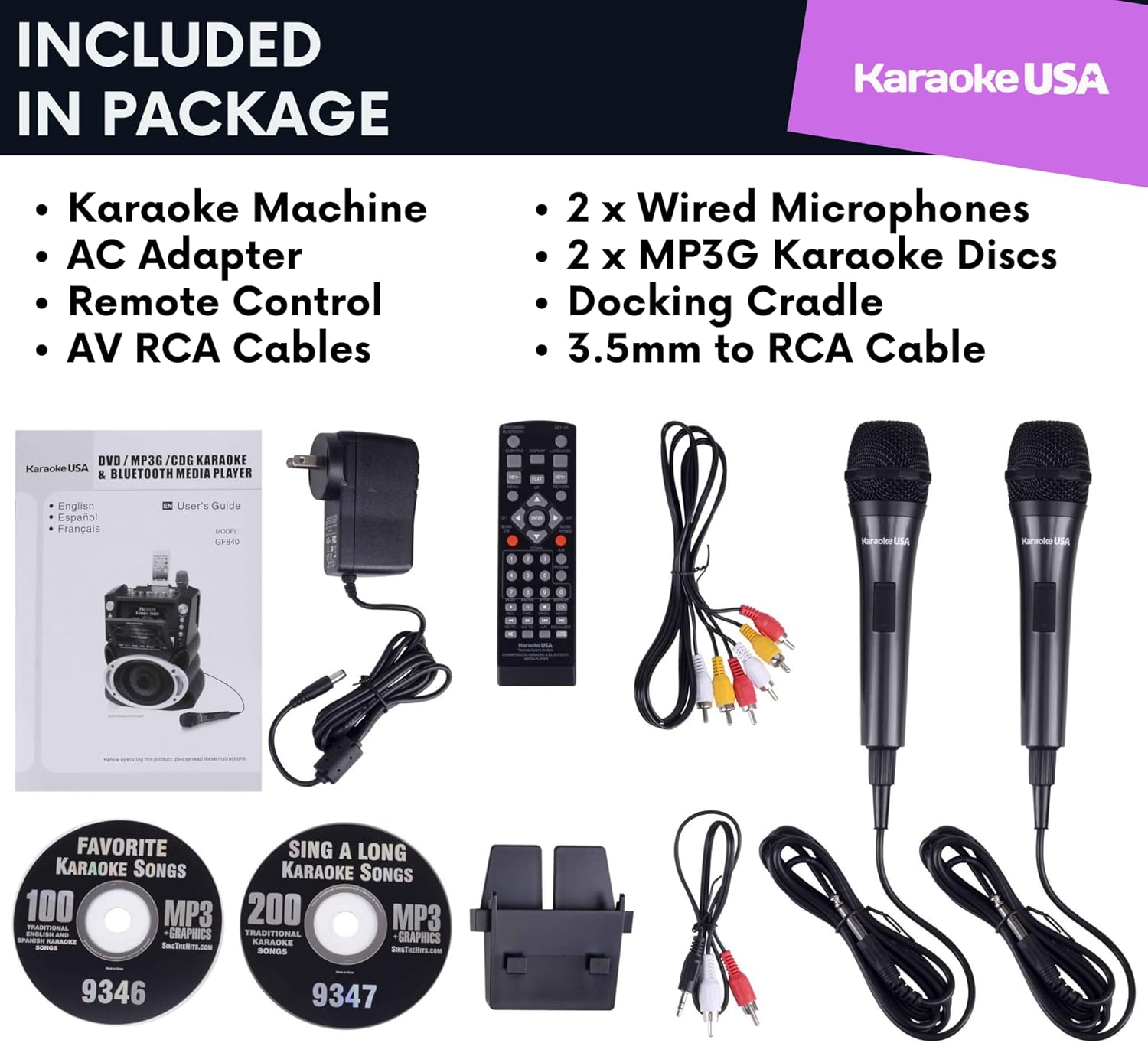 Karaoke USA GF842 Package Contents