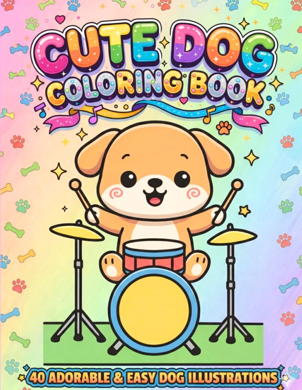 Cute Dog Coloring Book: Fun & Easy Puppy Coloring Pages for Kids, Toddlers and Dog Lovers | 40 Adorable Dog Illustrations with Bold and Simple Designs for Relaxing Creativity