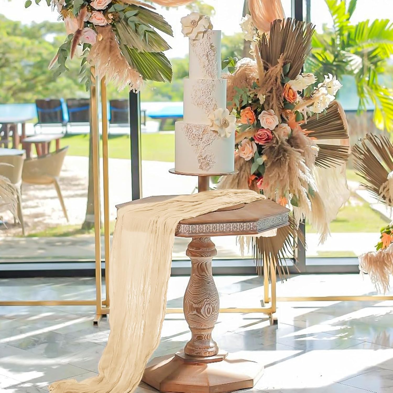 12 Pack Beige Table Runner 10Ft Cheesecloth Table Runner Boho Rustic Gauze Cheese Cloth Table Runners Romantic Long Sheer Fabric Tables Runners for Wedding Party Birthday Baby Shower