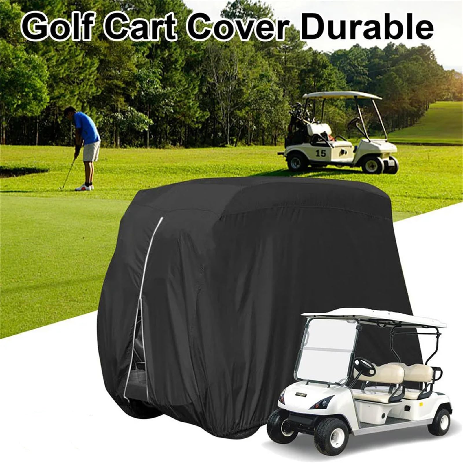 Funda para Carrito De Golf, Protección Exterior Impermeable Cubierta para Lluvia Parabrisas A Prueba De Polvo Tela Oxford Asientos para 4 Personas Carts Cover para Carrito De Ezgo Club Car Yamaha