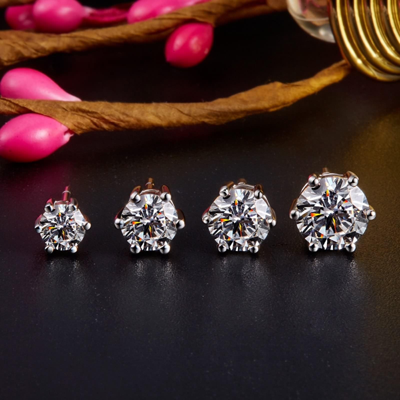 AMDXD Weißgold 18 Karat 750 Ohrstecker Weihnachten Echt Goldschmuck, Labor Erstellt Diamant Klassiker Damenohrringe Brillantschliff, Damenohrringe 18K Gold