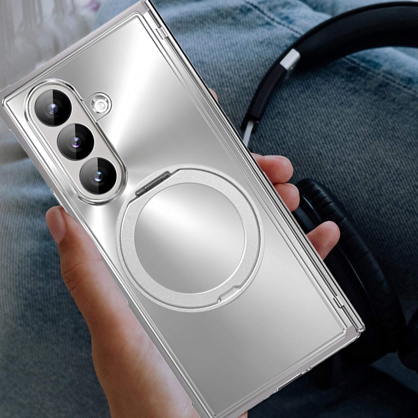 Etui platerowane do Samsung Galaxy Z Fold 8 Ultra, osłona ekranu na zawias | Magnetyczny pierścień ssący obrotowy osłona obiektywu luksusowa elegancka PC ochrona przed odciskami palców