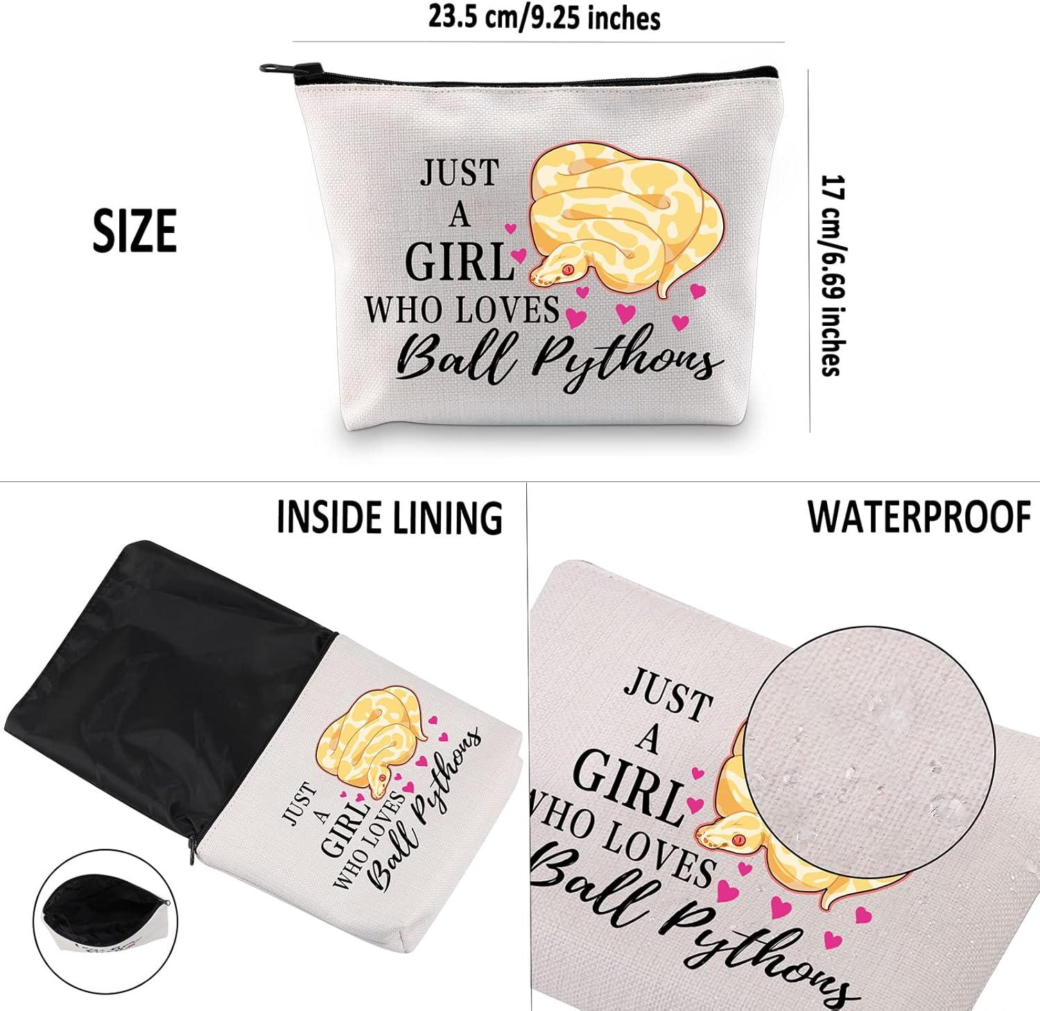 G2TUP Ball Python Lover Gift Who Loves Ball Pythons Makeup Bag Ball Pythons Owner Cosmetic Bag Pet Reptile Snake Lover Gift Zipper Travel Bag (Loves Ball Pythons White Bag) - Image 3