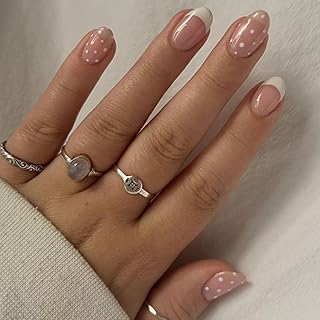 24Pcs Press on Nails Short Oval Nude, Nägel Press On mit French Maniküre, Komplettes Set für DIY Maniküre