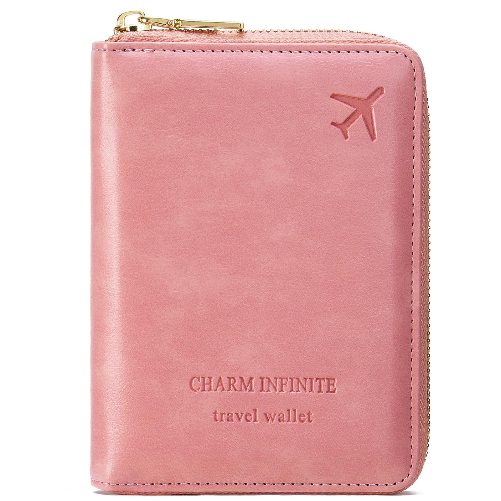 Travel Passport Wallet RFID Blocking Passport Holder-Women and Men with Zippered Ladies Passport Cover, Light Pink-image-8