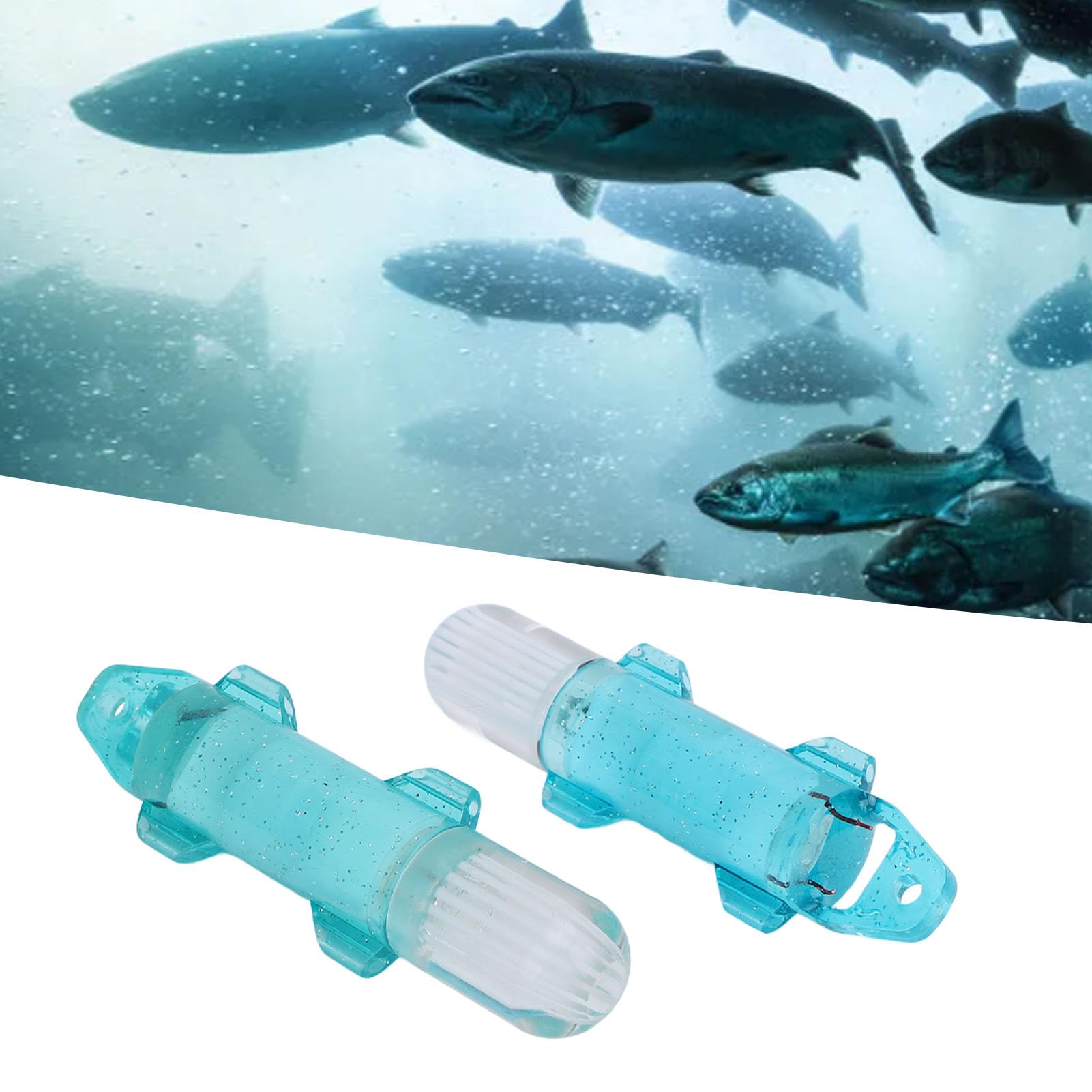 Underwater Fishing Light,2PCS Underwater Fishing Light Fiber Optic LED Deep Drop Fishing Light Flashing Attractants Fish Lamp Tools (Blue Light)
