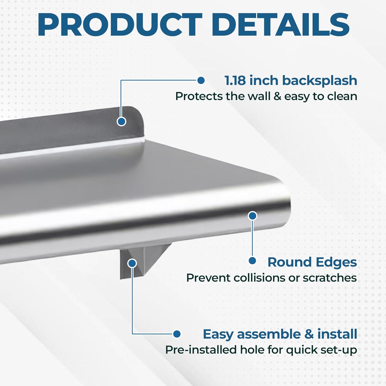 KPS Heavy-Duty Stainless Steel Wall Mount Shelf – 16" x 48" | NSF Certified | Commercial Wall Shelf for Kitchen, Garage, Utility Room