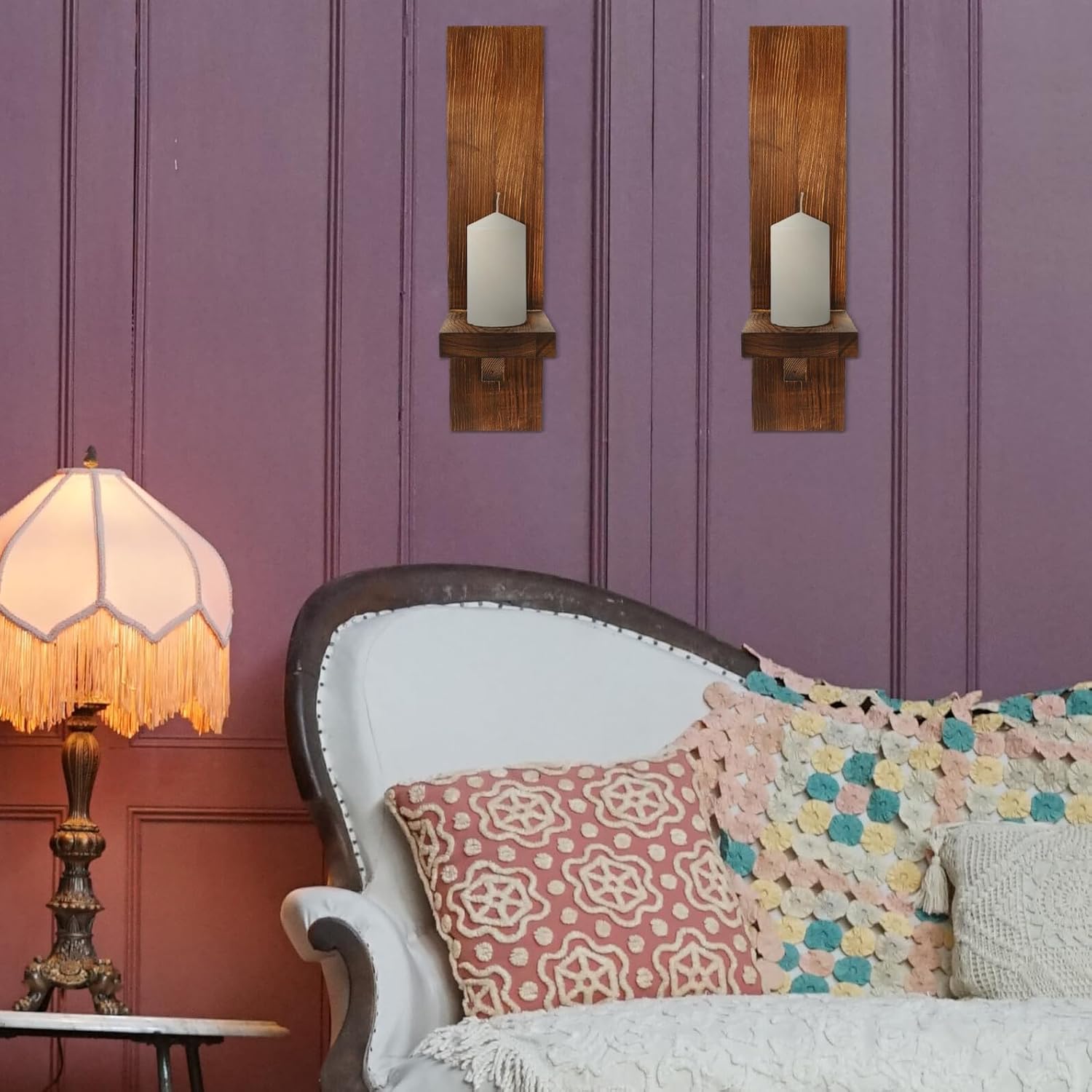 Wooden Wall Mounted Candle Holder Rustic Vintage Candle Sconces for Living Bedroom Decor Wear-Resistant Artistic Design for Holiday Wedding Halloween Christmas Ambiance