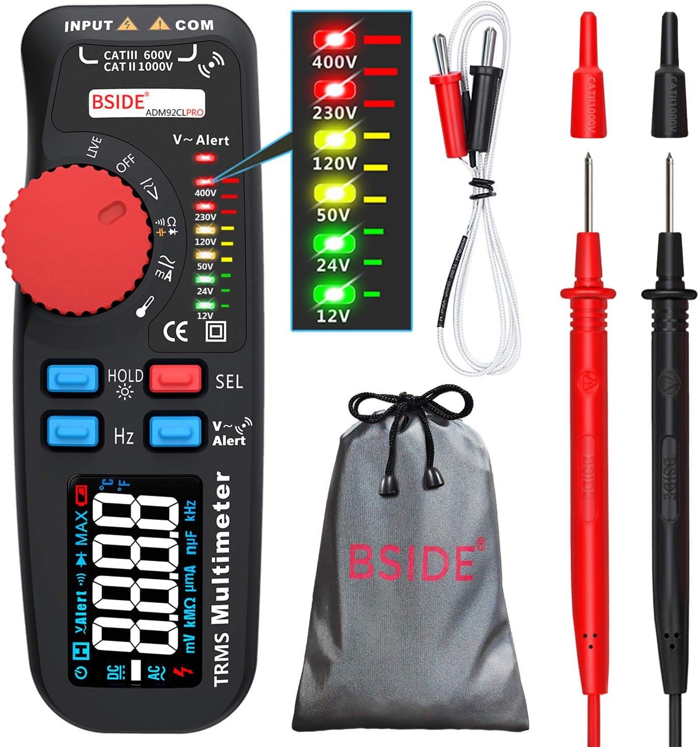 Bside Upgraded Digital Multimeter Voltage Tester All-In-One True RMS 6000 Counts Auto-Ranging Portable Tester with Color LCD