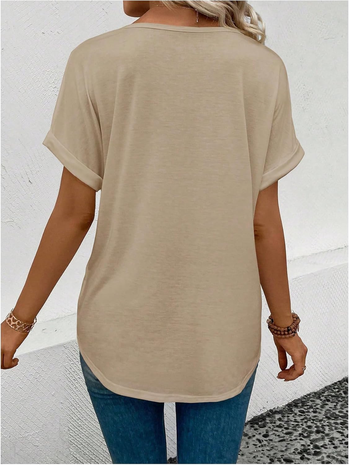 Verdusa Women's Leopard Print V Neck T Shirts Roll Up Short Sleeve Summer Casual Cheetah Tee Shirt - Image 3