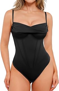 Popilush Corset Bodysuit for Women: Tummy Control Shapewear, Cowl Neck Thong Bodysuit for Concerts & Outfits