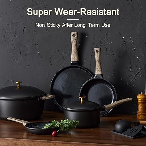 Miniatura 5 de Juego de 21 ollas y sartenes con tapa de aluminio, juegos de utensilios de cocina antiadherentes de cerámica Ti, juego de cocina de inducción con