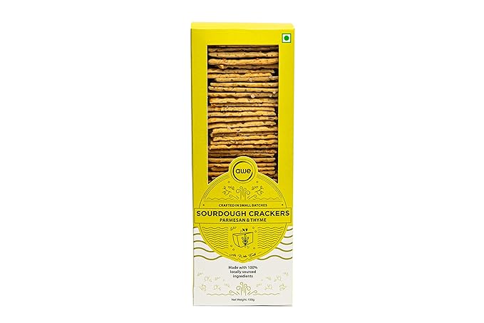 Foods | Whole Wheat Sourdough Crackers | Infused With Thyme & Parmesan | A Gut Friendly Munchable Snack | 150g